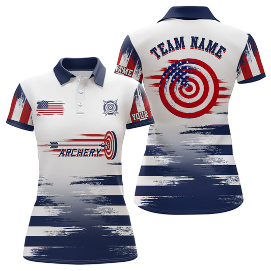 Custom Personalized White US Archery Target Women Polo Shirts Custom Team Name Archery Jerseys Shirts