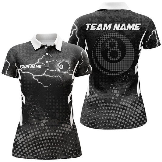 Custom Personalized Grey 8 Ball Point Billiard Women Polo Shirts Best Custom Billiards Apparel Clothing
