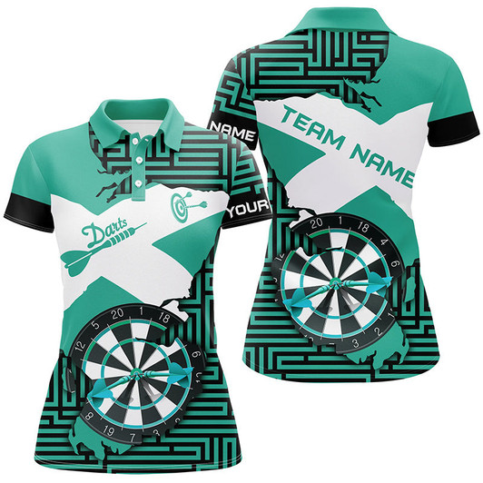 Custom Personalized Turquoise Funny Crack Darts Board Women Polo & Quarter-Zip Shirts, Darts Team Jerseys