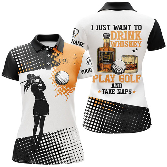 Custom I Want To Drink Whiskey And Play Golf Custom Name Polo Golf Shirts For Women, Cool Golf Gifts