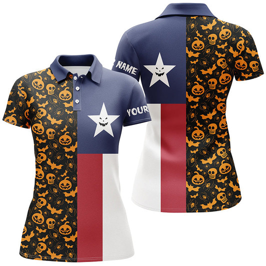 Custom Halloween Texas Flag Womens Golf Polo Shirt, Funny Texas Shirt For Halloween, Best Golf Gifts