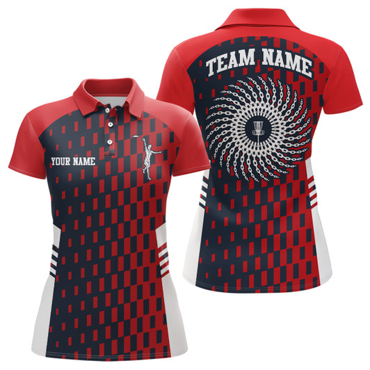 Custom Womens Disc Golf Polo Shirt Red Navy Checkered Custom Disc Golf Shirts For Women Golf Gifts