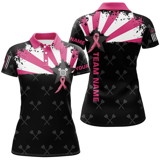 Custom Pink Breast Cancer Awareness Grunge Darts Polo & Quarter-Zip Shirts For Women Custom Darts Jerseys