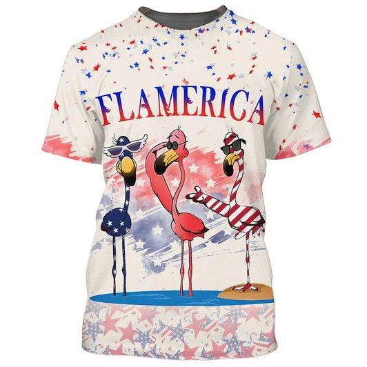 3D All Over Print Flamerica 4Th Of July Tee Shirt, Flamingo Independence'S Day Hawaii Shirt, Patriotic Gifts, Flamingo Clothing