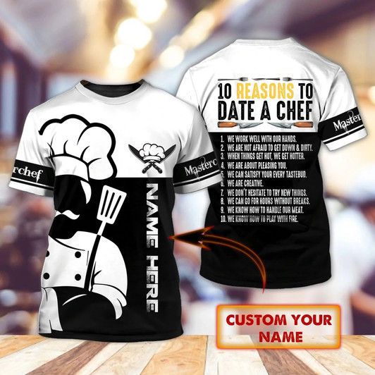Custom Personalized American Chef 3D T Shirt For Master Chef, Cheves Sublimation Shirt For Cooking Lover, Birthday Present To Chef