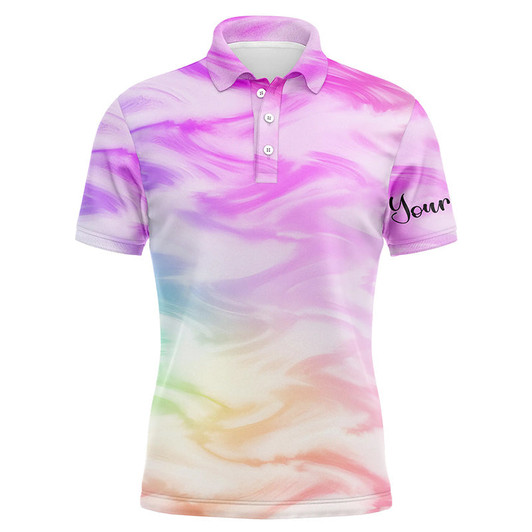 Custom Golf Men Polo Shirt - Colorful Watercolor Paint Pattern Custom Name Apparel - Personalized Gift For Golf Lover, Team, Male Players, Golfer