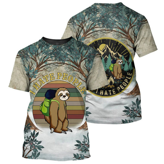Sloth I Hate People Funny Shirt, Sloth Family Camping Hoodie 3D All Over Printed