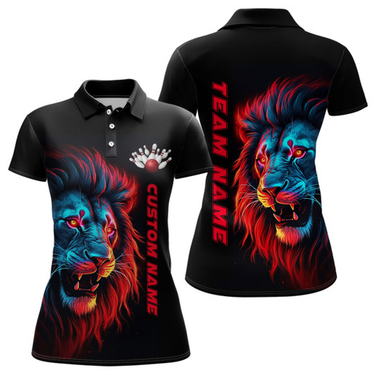 Custom Colorful Lion Bowling Women Polo Shirts Custom Bowling Team Jerseys Ladies Bowling Outfit