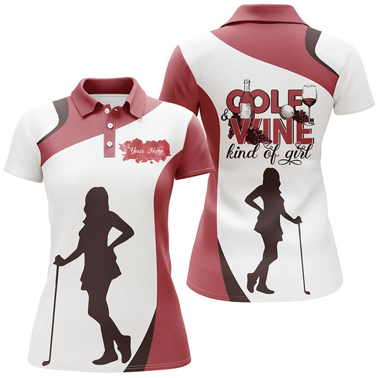 Custom Golf Wine Kind Of Girl Womens Golf Polo Shirts, White And Red Polo Shirt, Golf Shirt For Wine Lovers