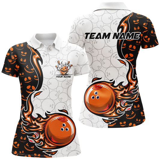 Custom Halloween Pattern Womens Bowling Polo, Quarter Zip Shirts Custom Team Bowling Jerseys Bowling Outfits