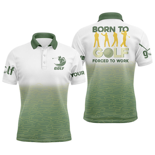 Custom Golf Men Polo Shirt - Green Pattern Custom Name Apparel - Personalized Gift For Golf Lover, Team - Born To Golf Forced To Work