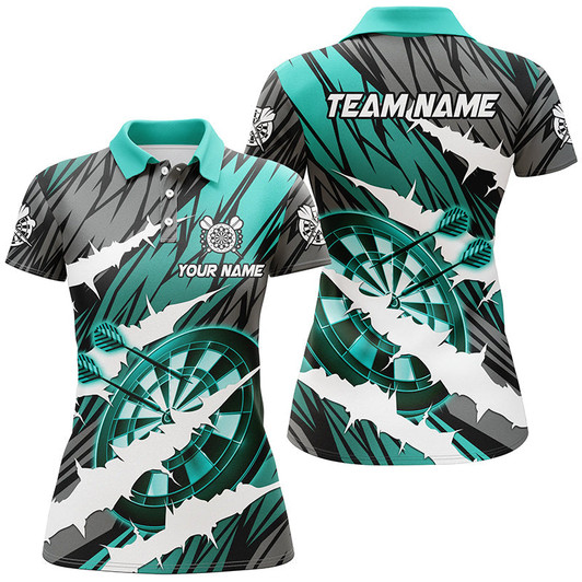 Custom Turquoise Darts Board Funny Crack Darts Women Polo & Quarter-Zip Shirts, Darts Team Jerseys