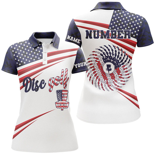 Custom American Flag Women Disc Golf Polo Shirt Custom Best Disc Golf Shirts 4th Of July Shirts For Ladies