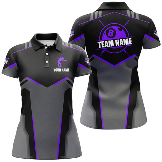 Custom Billiard Jerseys For Women Custom Polo & Quarter-Zip Billiard Shirts, Team Pooler Short Sleeve|Purple