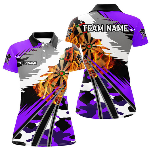 Custom 3D Dartboard Fire Women Darts Polo & Quarter-Zip Shirts Custom Camo Purple Darts Team Jerseys