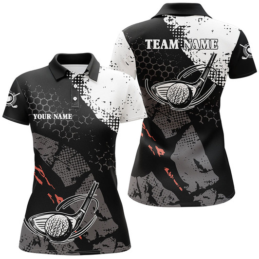 Custom Black And White Womens Golf Polo Shirts Custom Team Name Vintage Golf Clubs Womens Golf Tops