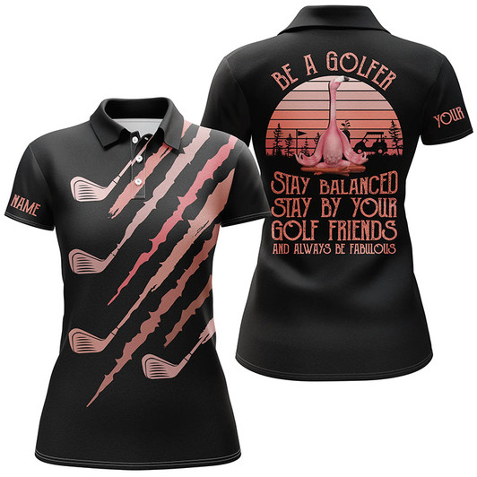 Custom Be A Golfer Pink Golf Clubs Womens Golf Polo Shirts Custom Pink Flamingo Ladies Golf Polos