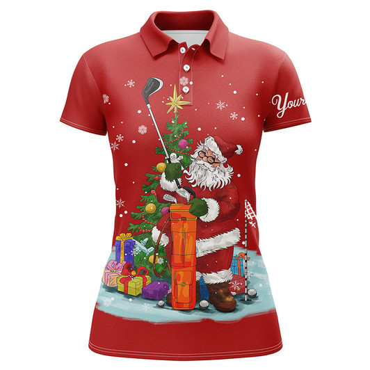 Custom Christmas Golf Shirts Custom Name Womens Golf Polo Shirts - Santa Golfer Christmas Golf Gifts
