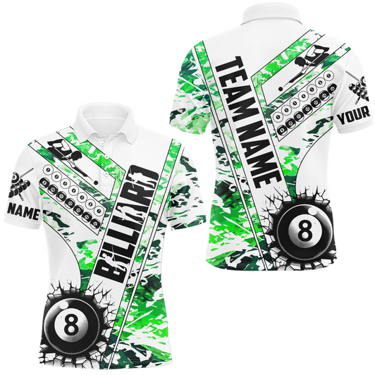 Custom Cracky Billiard 8 Ball Pool With Camo Men Polo Shirts Custom Team League Billiard Shirts| Green