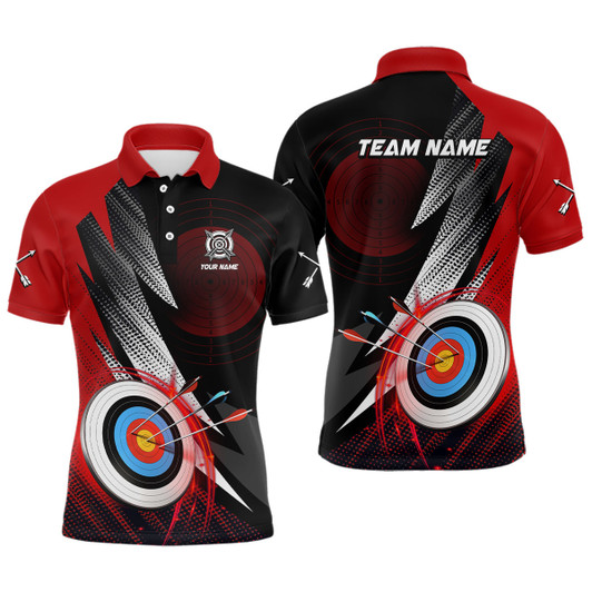 Personalized Archery 3d Target Red Jersey Men Polo Shirts, Best Archery Club Shirts For Team Archer