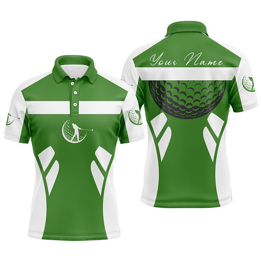 Custom Green and white Mens golf polo shirts custom name cool golf gifts for mens