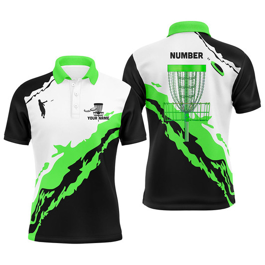 Custom Green Black Mens Disc Golf Polo Shirts Customized Disc Golf Shirts For Men Disc Golf Gifts
