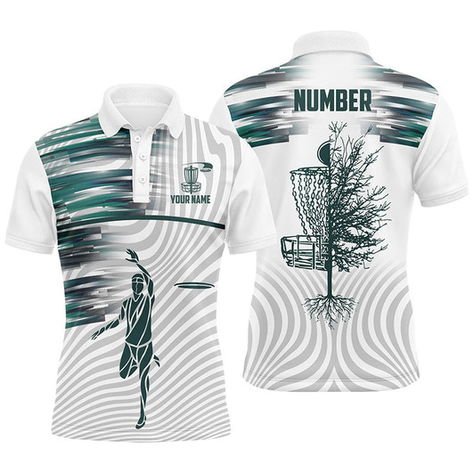 Custom Green White Mens Disc Golf Polo Shirts Custom Disc Golf Basket Shirts For Men Golfing Gifts