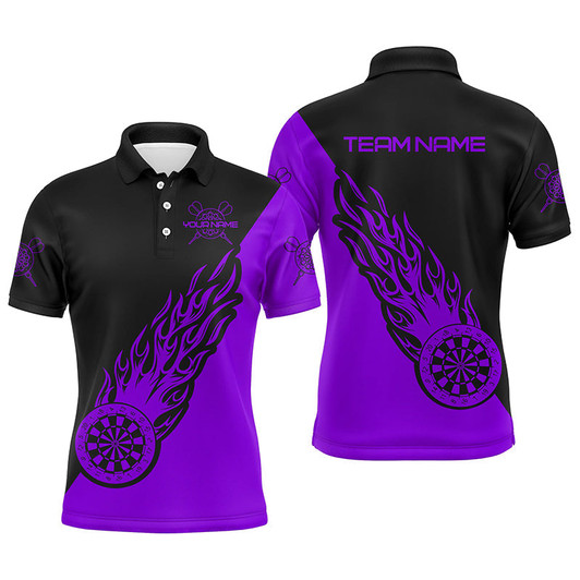 Personalized Purple Black Flame Mens Darts Polo Shirt Darts Shirt For Men Dart Jerseys