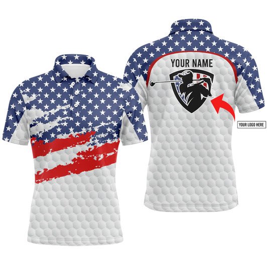 Custom Golf Men Polo Shirt - American Flag Custom Name And Logo Team Golf - Personalized Sports Gift For Golf Lover, Male, Husband, Boyfriend