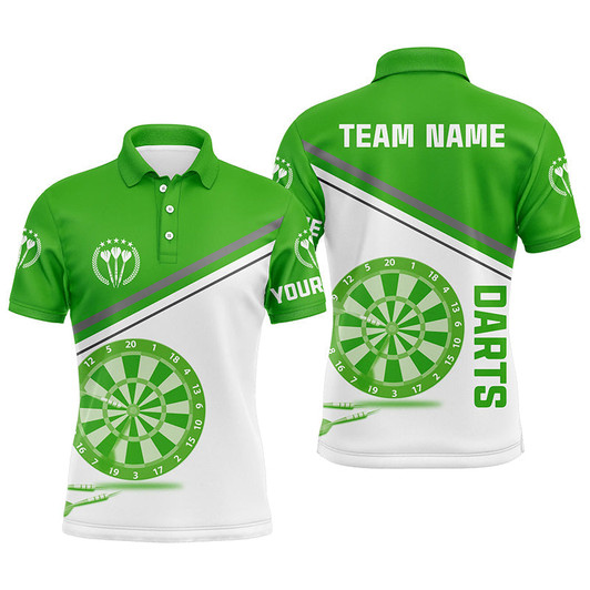 Custom Green White Mens Darts Polo Shirt With Name Customized Darts Shirts For Men Dart Jerseys