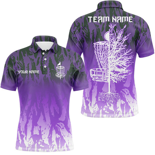 Custom Disc golf basket purple camo Men disc golf polo shirts custom disc golf jerseys team shirts for men