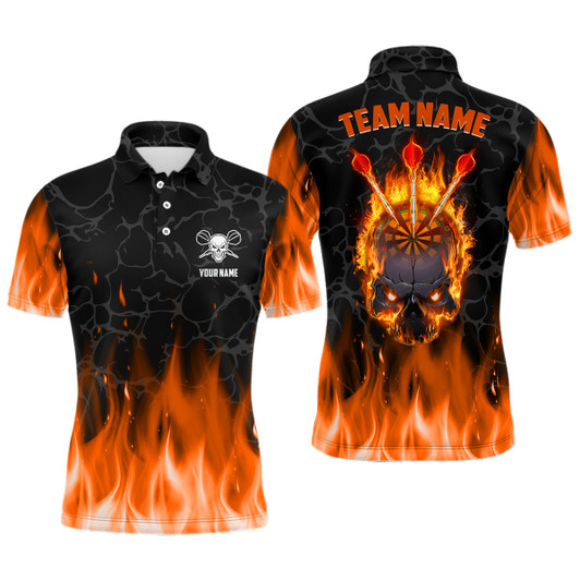 Custom Orange Flame Skull Mens Darts Polo Shirt Custom Scary Darts Shirt For Men Dart Jerseys