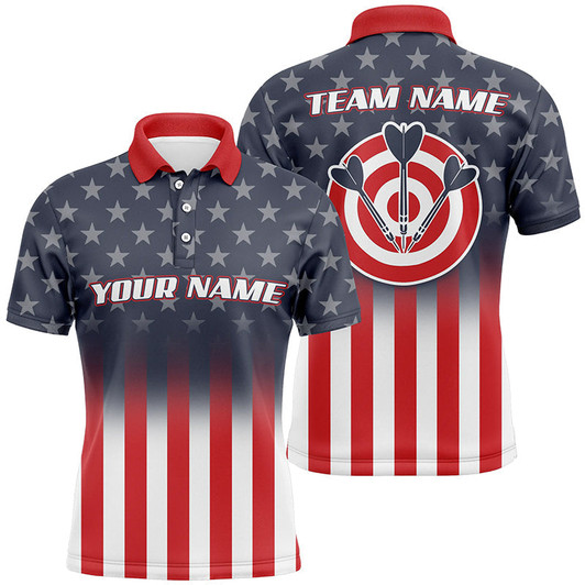 Custom Gradient American Flag Mens Darts Polo Shirt Custom Patriotic Dart Jerseys For Men