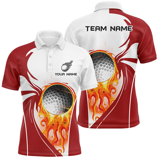 Custom Men golf polo shirt custom golf ball fire female golf attire for men, mens golf tops | Red