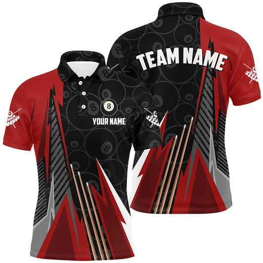Personalized Black Red Billiard Pattern Men Polo Shirts Custom Billiard Team Jersey Uniform