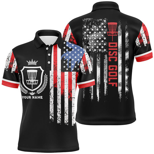Custom Disc golf basket American flag patriotic Men polo shirts custom disc golf shirt for men