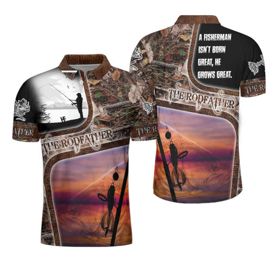 Custom Fisherman Polo Shirt, A Great Fisherman Isn't Born Great Print Polo Shirt, The Rodfather Polo Shirt- Best Gift Fishing Shirt For Men