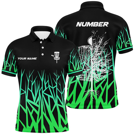 Personalized Disc Golf Basket Tree Green Gradient Mens Polo Shirt Disc Golf Shirts For Men Golf gifts