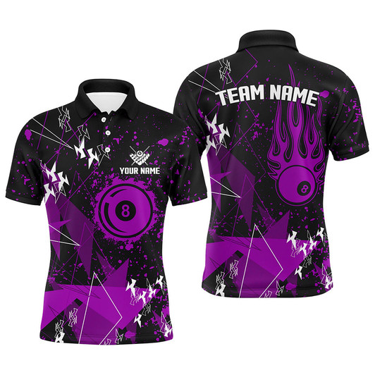 Personalized Purple Grunge Billiard Men Polo Shirts, Best Custom Billiard Jerseys For Pool Player