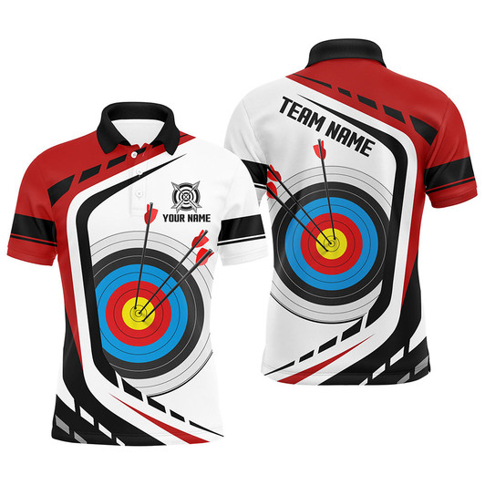 Personalized Archery Target White Red Jersey Men Polo Shirts Custom Archery Outfit For Archer