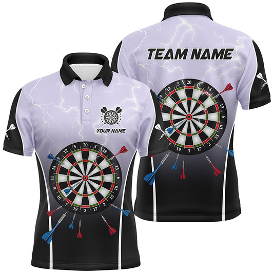 Personalized Lightning Thunder Dartboard Grey 3D Men Darts Polo Shirts Custom Darts Team Jersey