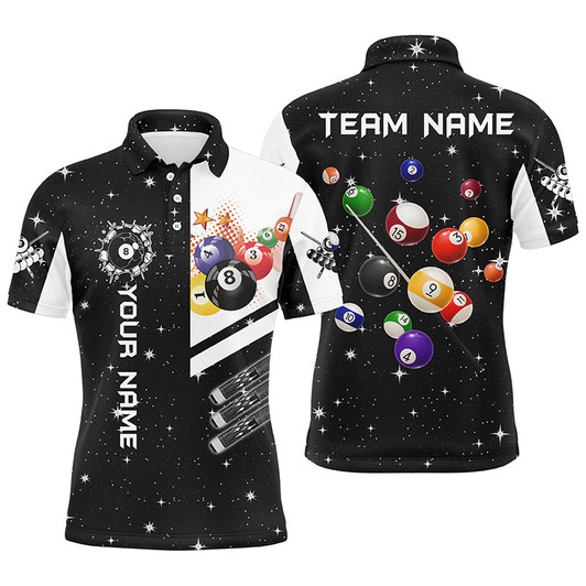 Personalized Black 3D Billiard Balls Men Polo Shirts Custom Name Billiard Team League Jerseys