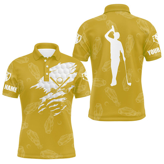 Custom Mens golf polo shirt custom name golf clubs pattern shirt | Yellow