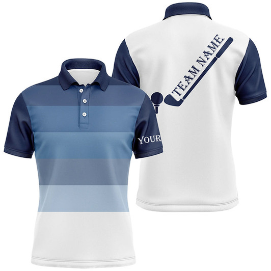 Custom Mens golf polo shirt custom Blue and white team golf attire for men, personalized golf gifts