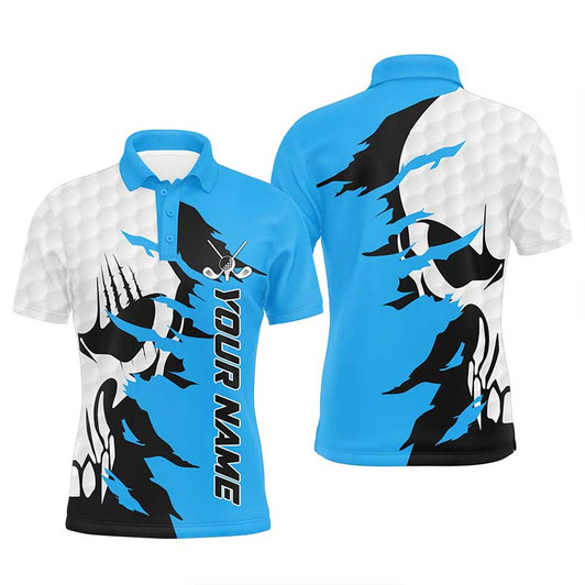 Custom Mens golf polos shirts custom name golf skull shirts for men, personalized golf gifts | Blue