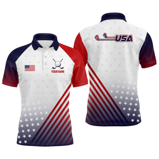 Custom Mens Golf Polo Shirts American Flag Custom Patriotic Team Golf Shirts For Men, Best Golf Gifts