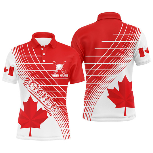 Custom Red Canada Leaf Mens Golf Polo Shirts Custom White Patriotic Canadian Flag Golf Shirts For Men