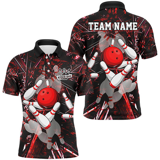 Custom Red Camo Bowling Polo, Quarter zip Shirt For Men custom bowling team jerseys, bowling league shirts