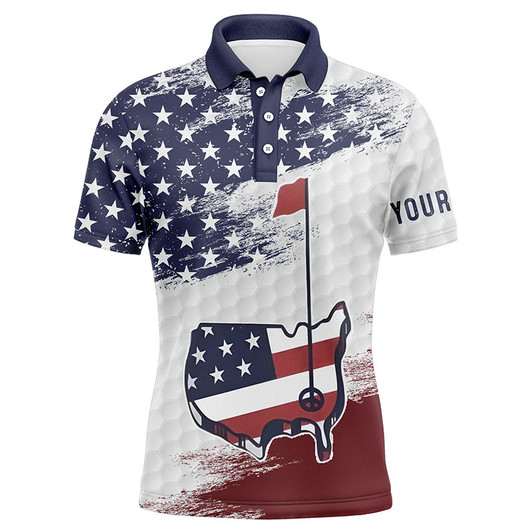 Custom Golf Men Polo Shirt - Custom Name American Flag Sasquatch Playing Apparel - Personalized Gift For Disc Golf Lover, Team, Patriotic, 4th July