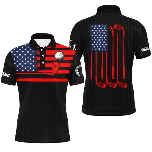Custom Golf Men Polo Shirt, American Flag Custom Name Multicolor Apparel, Personalized Gift For Golf Lover, Team, 4th July, Patriotic, Independence Day